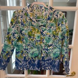 Coldwater Creek Blue and Green Floral Shirt